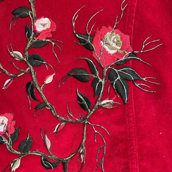 Judy Blue Womens Red Corduroy Embroidered Button-Up Jacket L Unique Retro Boho‎ - Picture 5 of 11